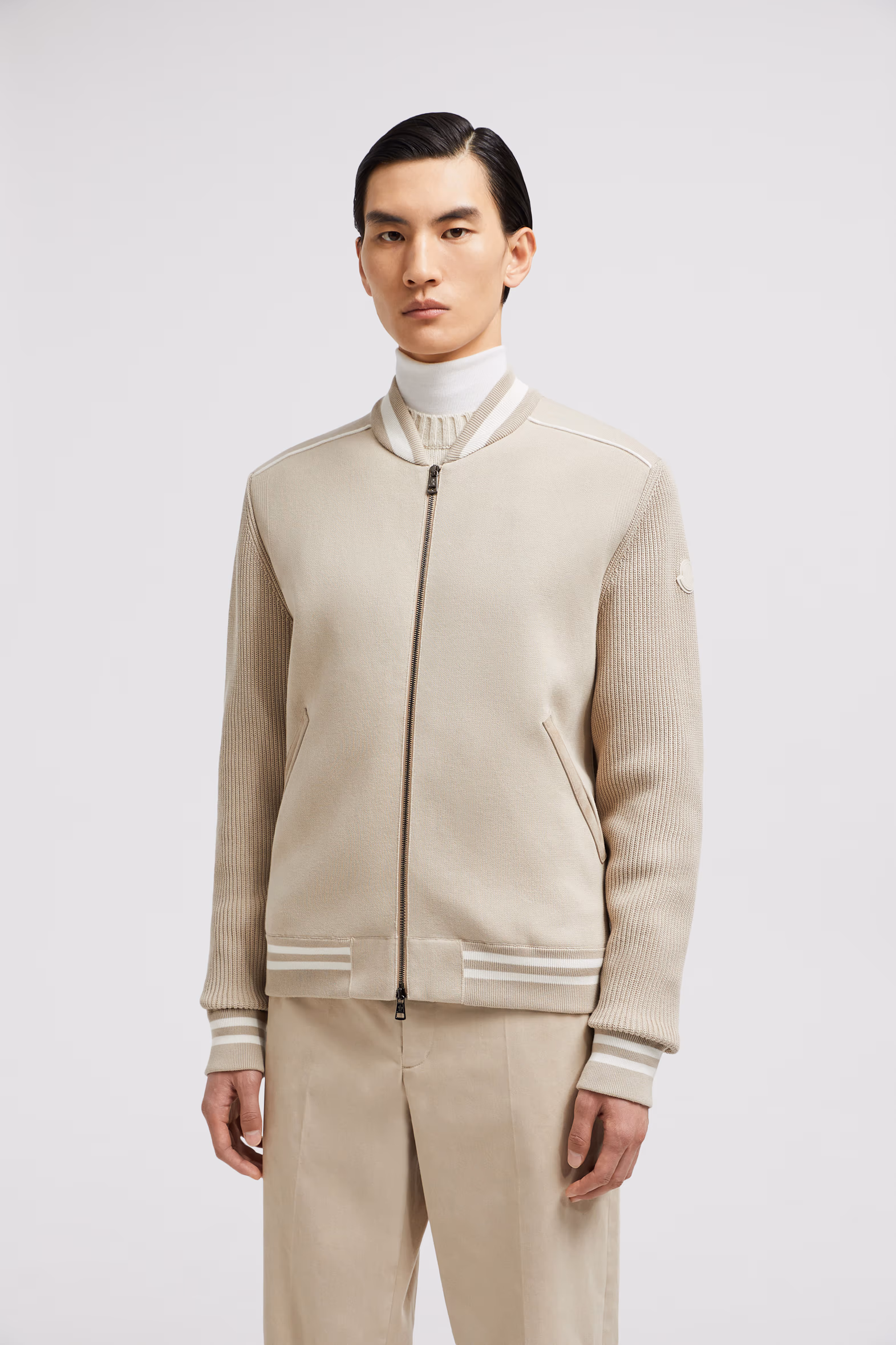 Padded Cotton Zip-Up Cardigan Men Beige Moncler 3